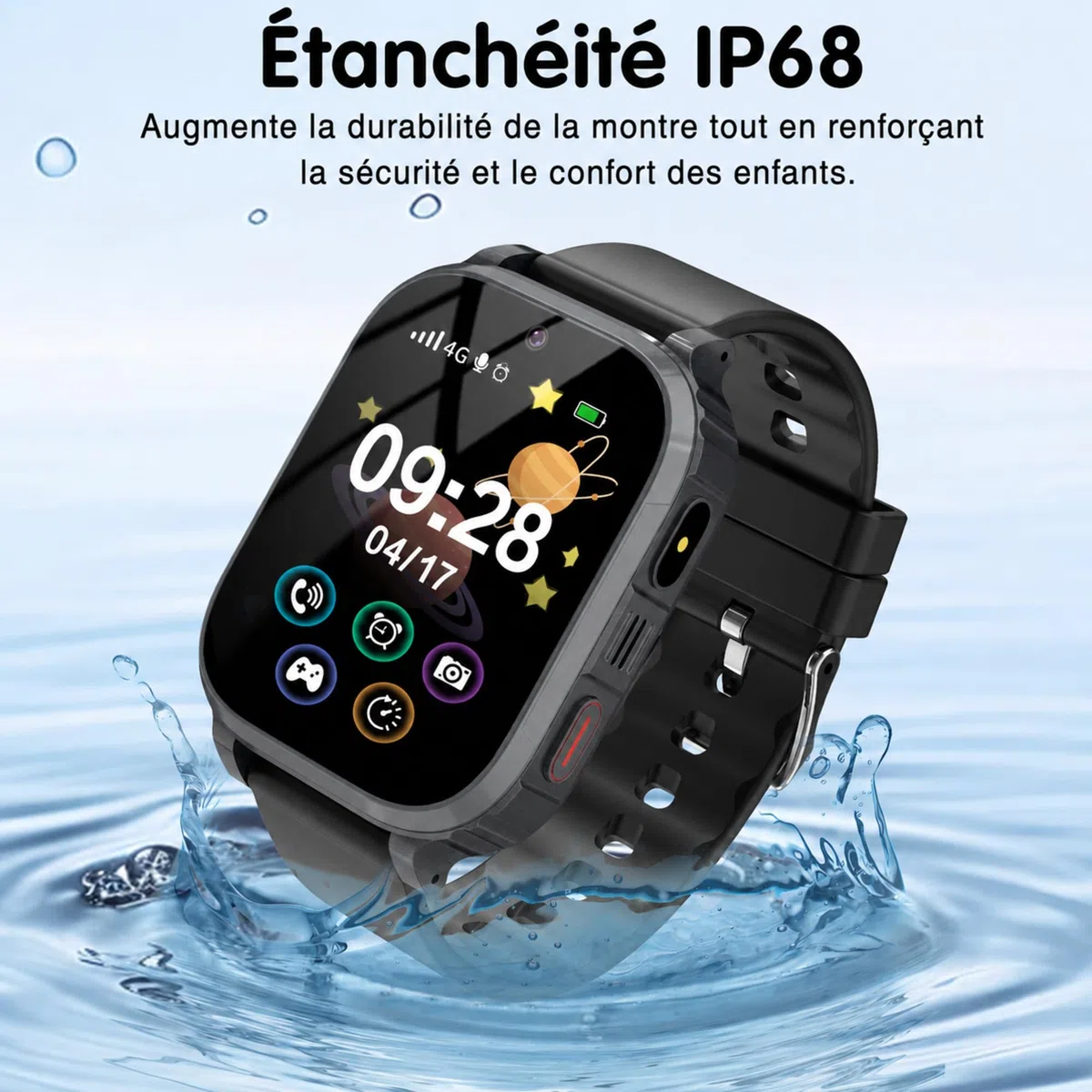Montre Connectée Enfant 4G avec GPS et Appel Vidéo, Montre Téléphone Enfant avec SOS, Localisation en Temps Réel, Mode Classe, Appareil Photo, Jeux, Réveil, Étanche IP68, Cadeau Fille Garçon 4-15 Ans