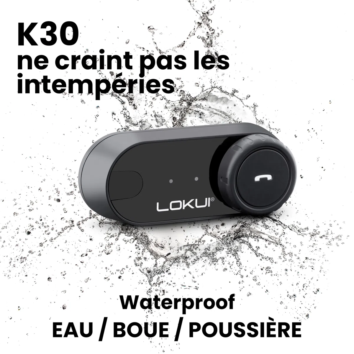 Midland- Intercom Moto Solo Individuel Lokui K30, Écouteurs Bluetooth sans Fil Casque Moto Étanche Universels, Portée 800m 2 Personnes, Batterie 10H Anti Bruit DSP, Enceinte Haut Parleur Hi-Fi, Micros