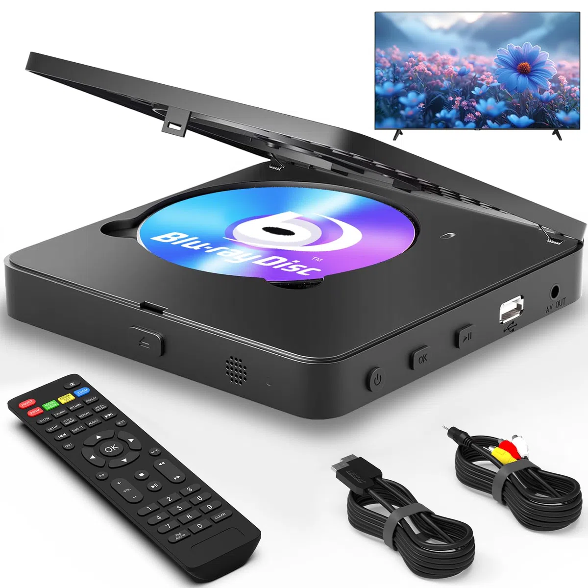 Lecteur DVD Blu Ray 1080P Full HD pour TV avec sortie HDMI AV | Dolby DTS Audio, lecture USB 128 Go, lecteur Blu-ray région A et lecteur DVD de région 1, prise en charge du cinéma maison