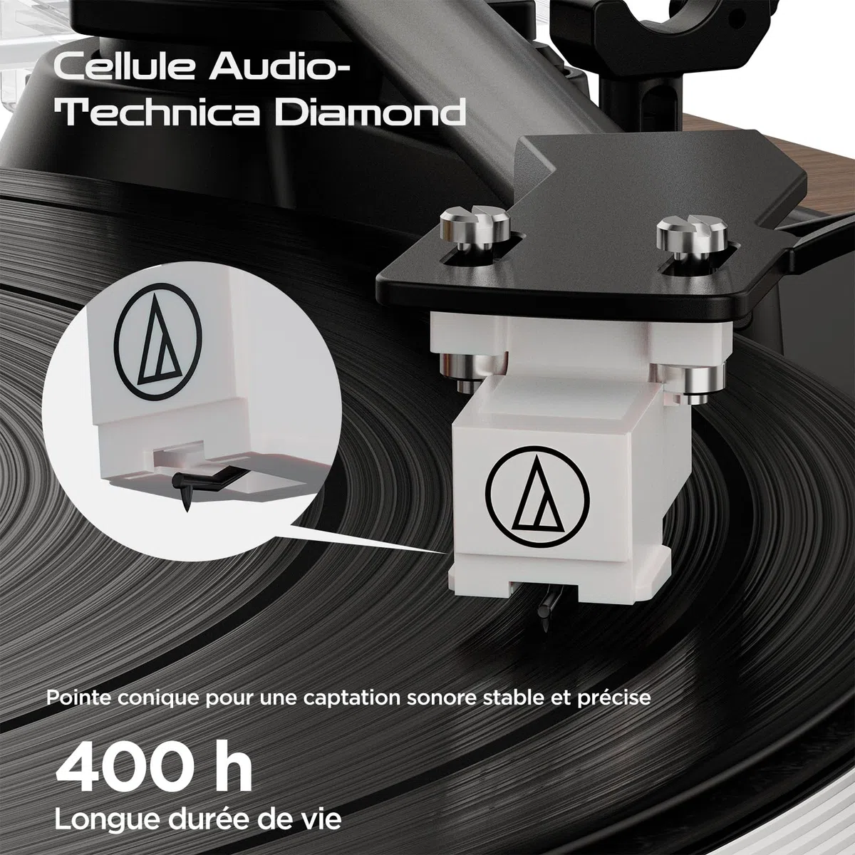 Platine Vinyle Tourne Disque Vinyle Bluetooth, Platines HiFi avec Haut-parleurs Intégrés, Préampli Phono, Cellule AT-3600L, 2 Vitesses 33/45 RPM, Tourne Disque Lecteur Vintage Turntable (Noyer)