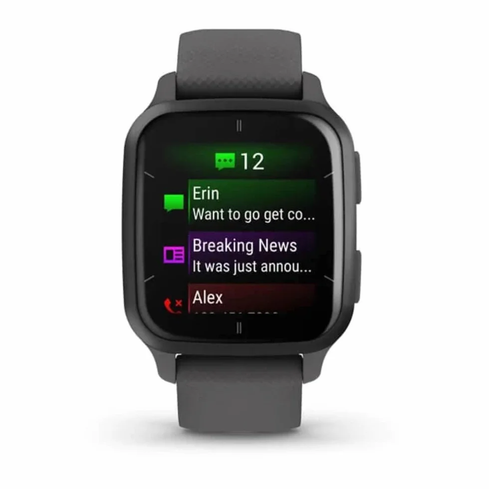 Garmin Venu Sq 2 - Montre connectée GPS Multisports avec écran AMOLED et Suivi santé - Gray avec Bracelet Gris foncé - Boîtier 40 mm Noir