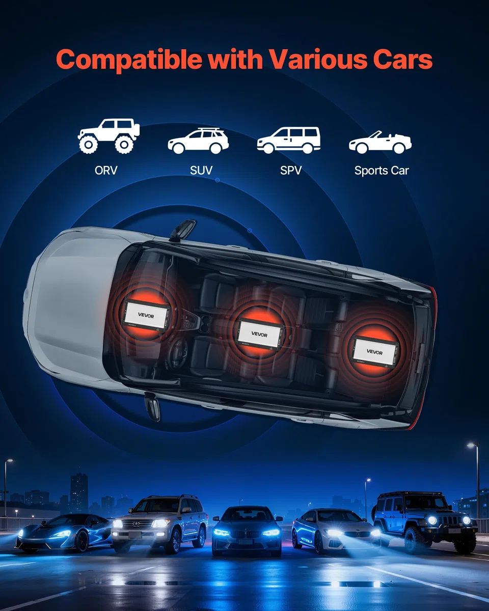 VEVOR Amplificateur Audio Voiture, Ampli de Puissance à 4 Canaux Pontables pour Subwoofer, Classe D à Gamme Complète, Amplificateur Multicanal Stéréo Max. 4x420 W sous 4 ohms/4x600 W sous 2 ohms