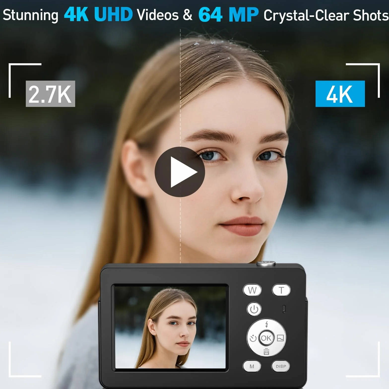 Appareil Photo Numérique, 4K 64MP Autofocus Appareil Photo Compact, Écran IPS 2,8", Digital Caméra avec Carte 32GB, 18X Zoom et Anti-Vibration, Camera pour Vlog Adolescents Adulte Débutant