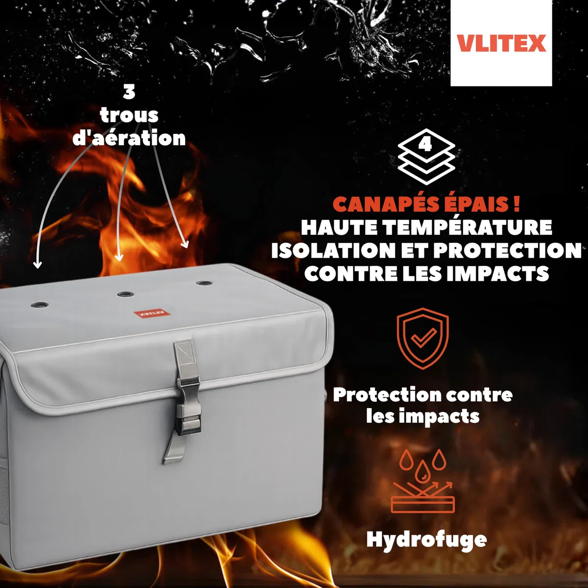 VLITEX Sac pour Batteries LiPo XL | Qualité supérieure | Tissu ignifuge | Sac de sécurité et protection pour stockage, charge, transport | Réduction des risques d’explosion | Lipo Safe Bag