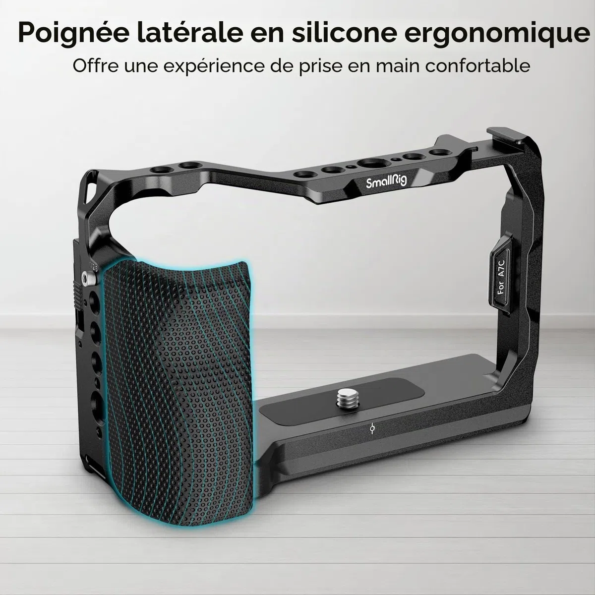 SMALLRIG A7C Cage avec Poignée Latérale en Silicone, Plaque à Dégagement Rapide pour Arca et Trous de Positionnement pour Arri, Support de Cold Shoe - 3212B