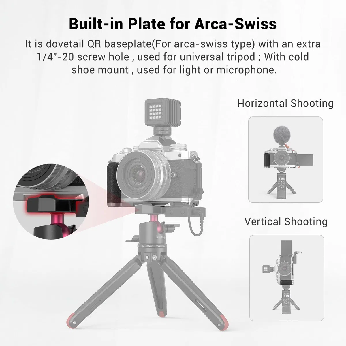SMALLRIG Z FC L Shape Grip pour Nikon Z FC, Poignée Latérale Légère de Style Rétro avec Cold Shoe Intégrée, Plaque Intégrée pour Arca Swiss et Monture à Vis 1/4"-20-3480