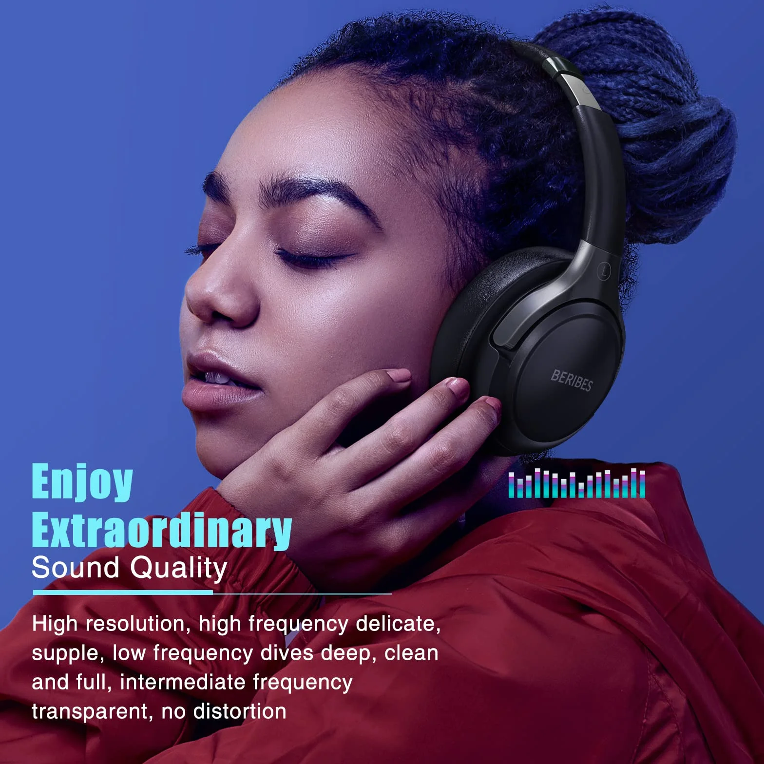 BERIBES Casque Bluetooth sans Fil 65 h Micro 6 Modes EQ Style Around-Ear avec Microphone pour iPhone iPad Android Ordinateurs Portables