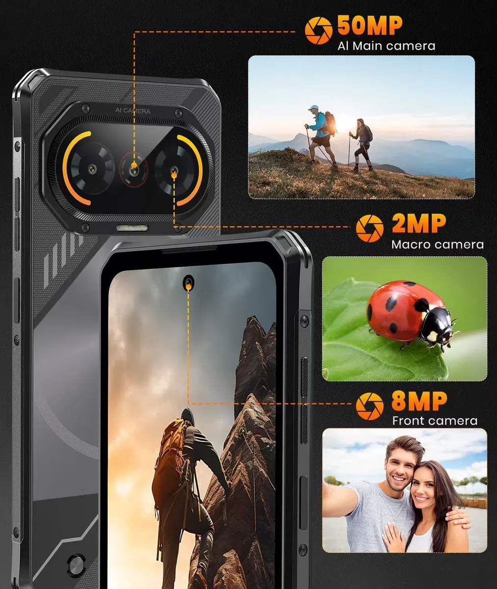 FOSSiBOT F114-28GO+256GO/2To+ écran 120 Hz Telephone Incassable Android 15 6.67''Gorilla Glass, 10.8mm Smartphone incassable léger, 50MP AI Caméra,5000mAh Telephone Portable, IP68/IP69K/NFC/4G | 10,8 mm/216 g léger