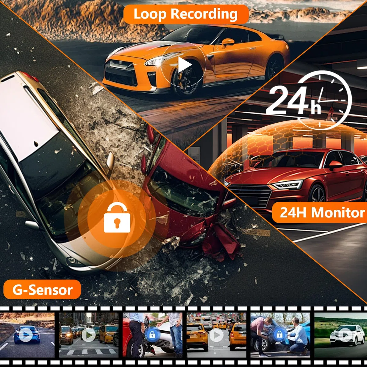 Podofo Mirror Dash Cam 4 Channel Front and Rear View Mirror Camera with 64GB Card, G-Sensor, Night Vision, 24H Parking Mode, Waterproof 1080P Camera