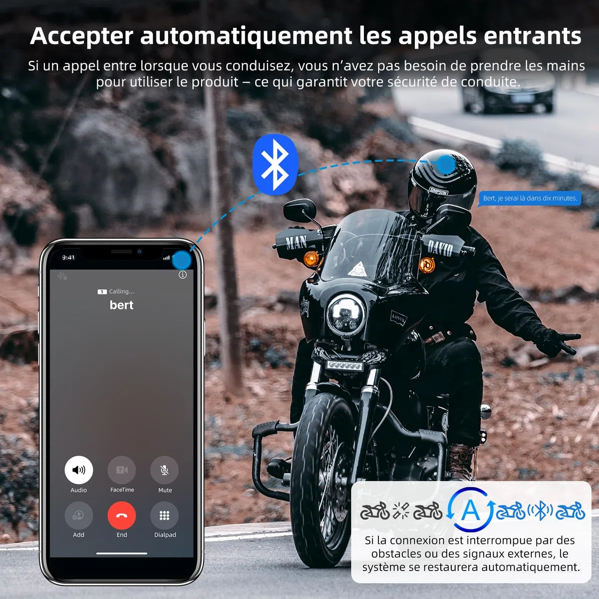 T2 Intercom Moto,Casque Moto Bluetooth Système de Communication 5.4, Suppression Bruit DSP&CVC/IP67 Étanche/Chaîne Hi-FI/Réponse Automatique Assistant/AI Intercom Casque (2pcs)