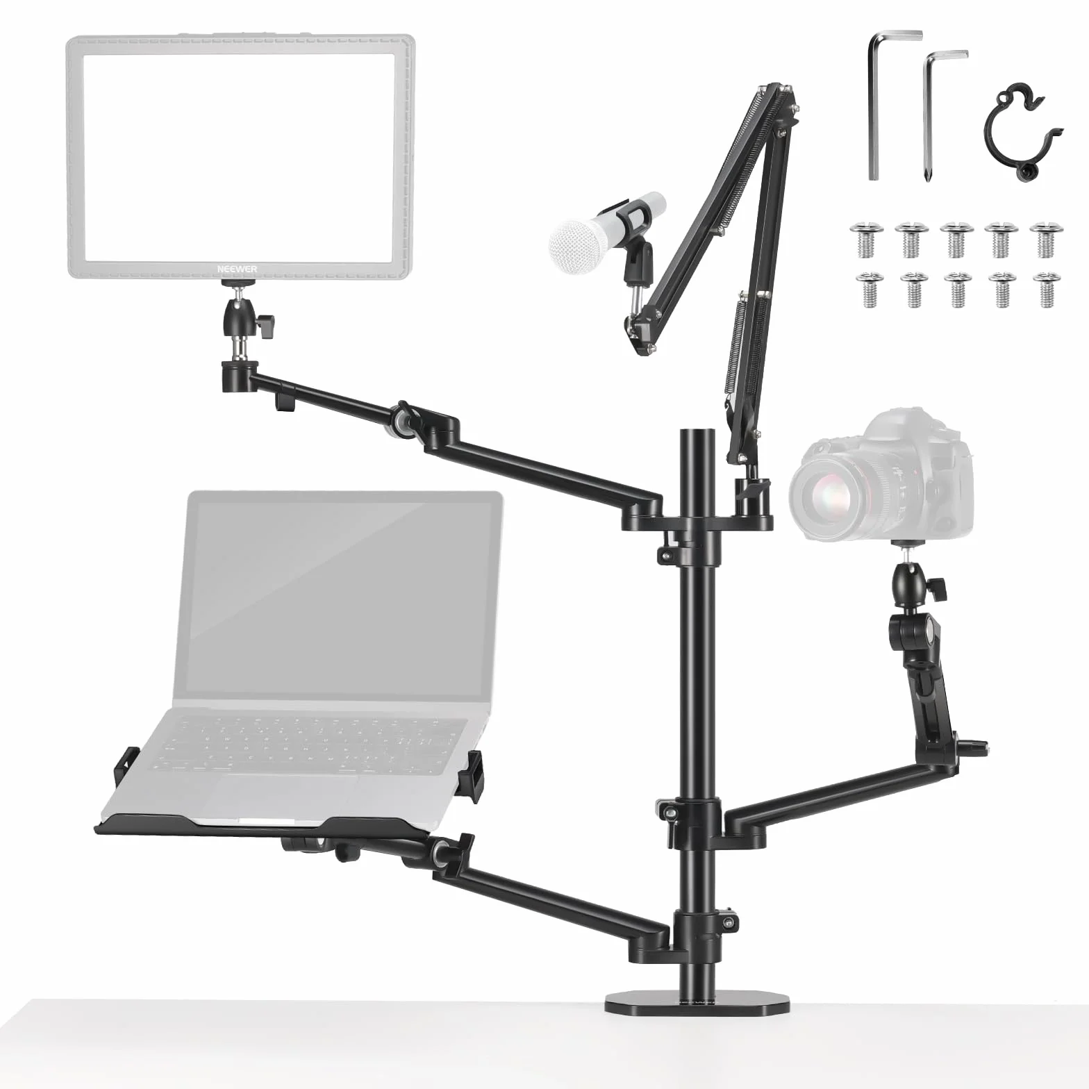 NEEWER Support de caméra aérienne avec 4 Bras perches pour Photographie, vidéo, Anneau Lumineux, Webcam, Micro Compact pour Diffusion en Direct, Diffusion en Ligne, réunion d'enseignement, DS007