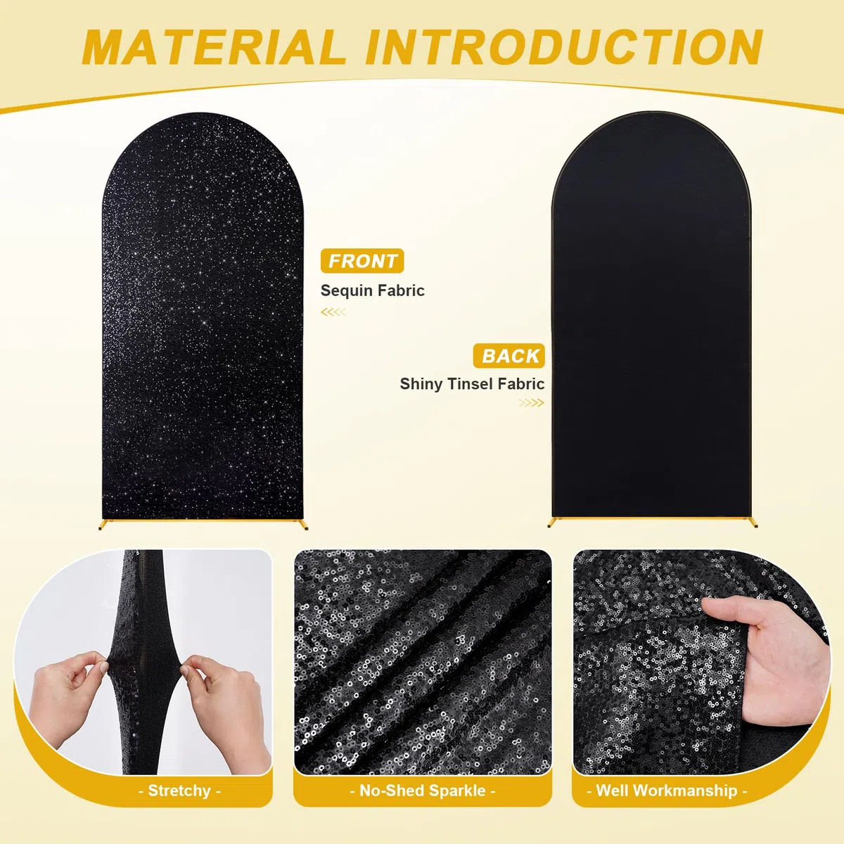 Toile de fond à paillettes noires pour mariage, fête prénatale, fête d'anniversaire, événements, décoration de réception - 2,3 m