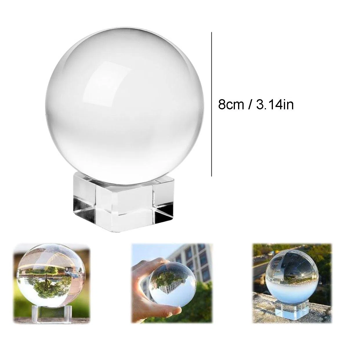 Boule en verre pour photographie - 80 mm - Avec support - Mini boule de cristal - Pour photographie, décoration de la maison - Cadeaux