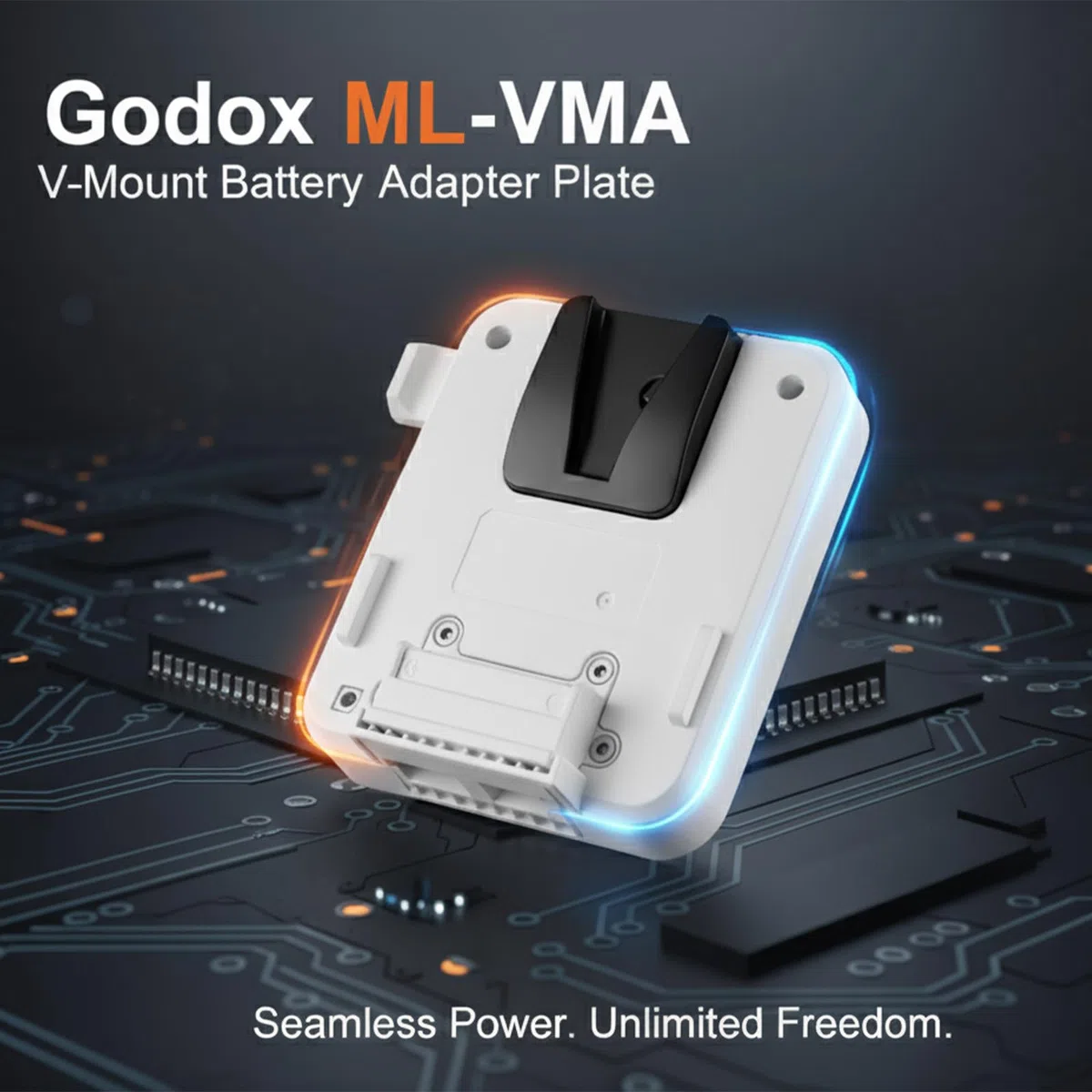 Godox ML-VMA V-Mount Plaque d'adaptateur de batterie compatible avec les lampes vidéo LED Godox ML150Bi et ML80Bi permettant une alimentation sans fil stable pour les enregistrements en studio et en