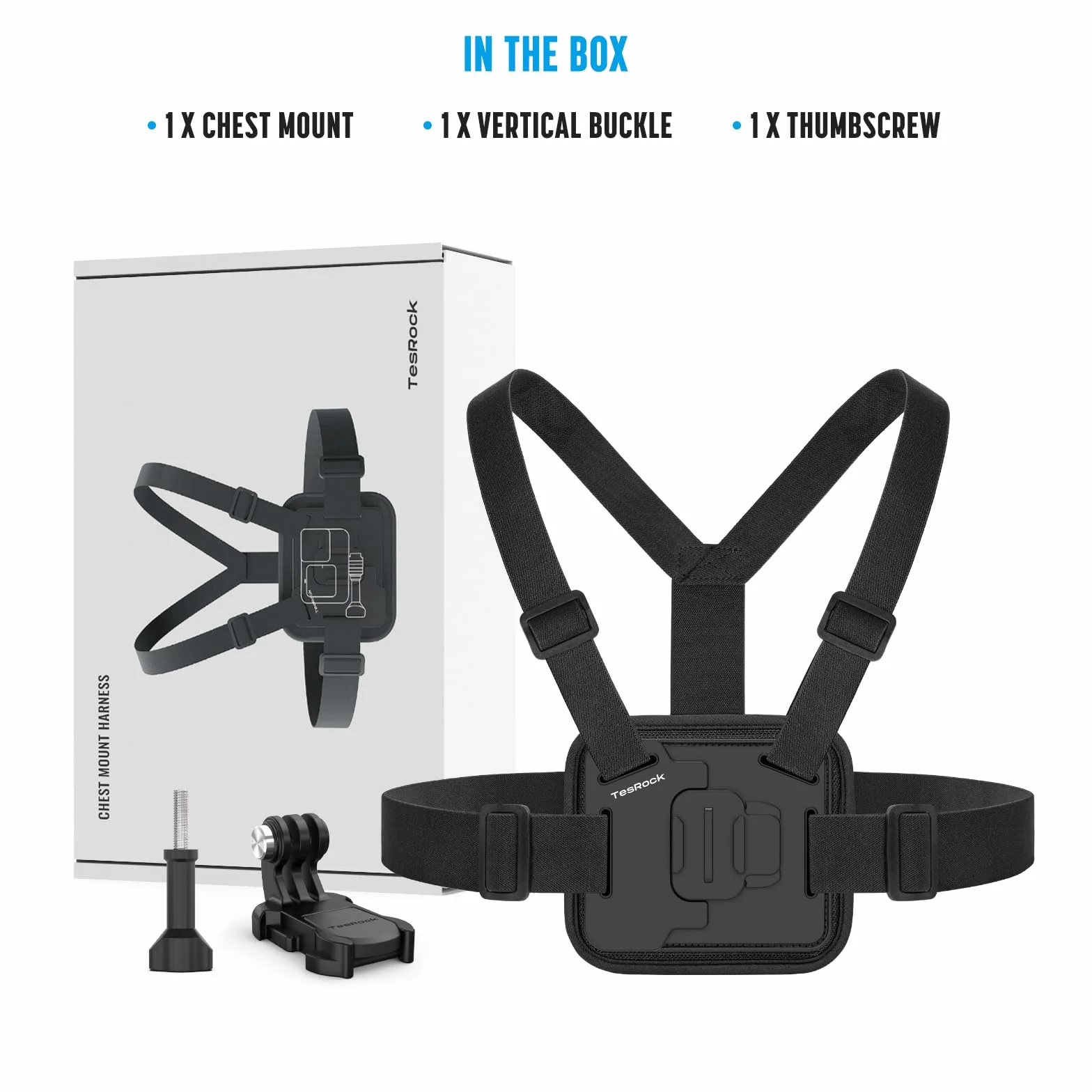 Harnais de Poitrine Compatible GoPro DJI Osmo AKASO Caméras d'action Fixation Chesty Noir