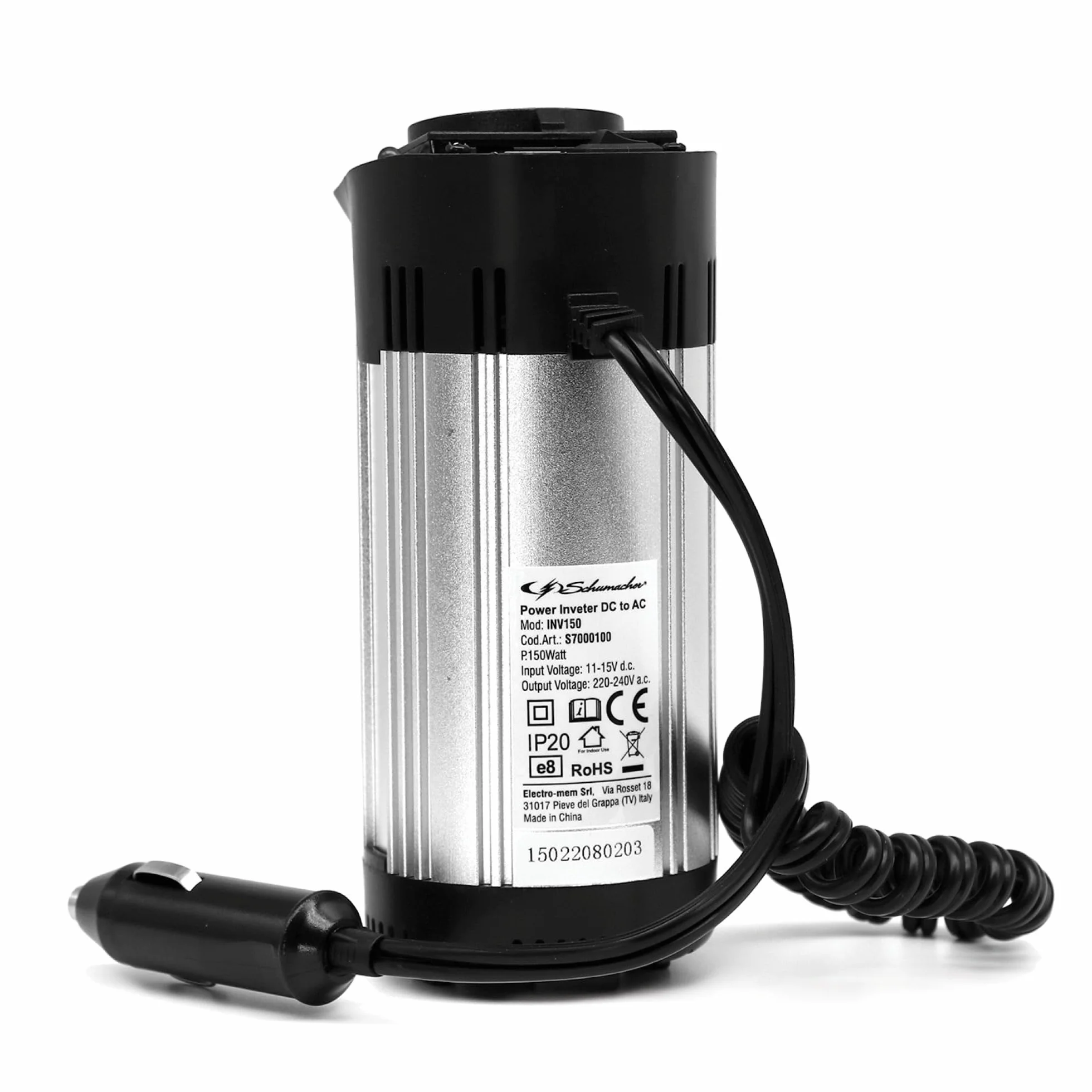 Schumacher Electric INV150 - Convertisseur 300W, 12V à 220V/240V - Onduleur pour Voiture - Prise Allume-Cigare avec Adaptateur de Chargeur Rapide et USB - Chargez Smartphone, Tablette, Ordinateur