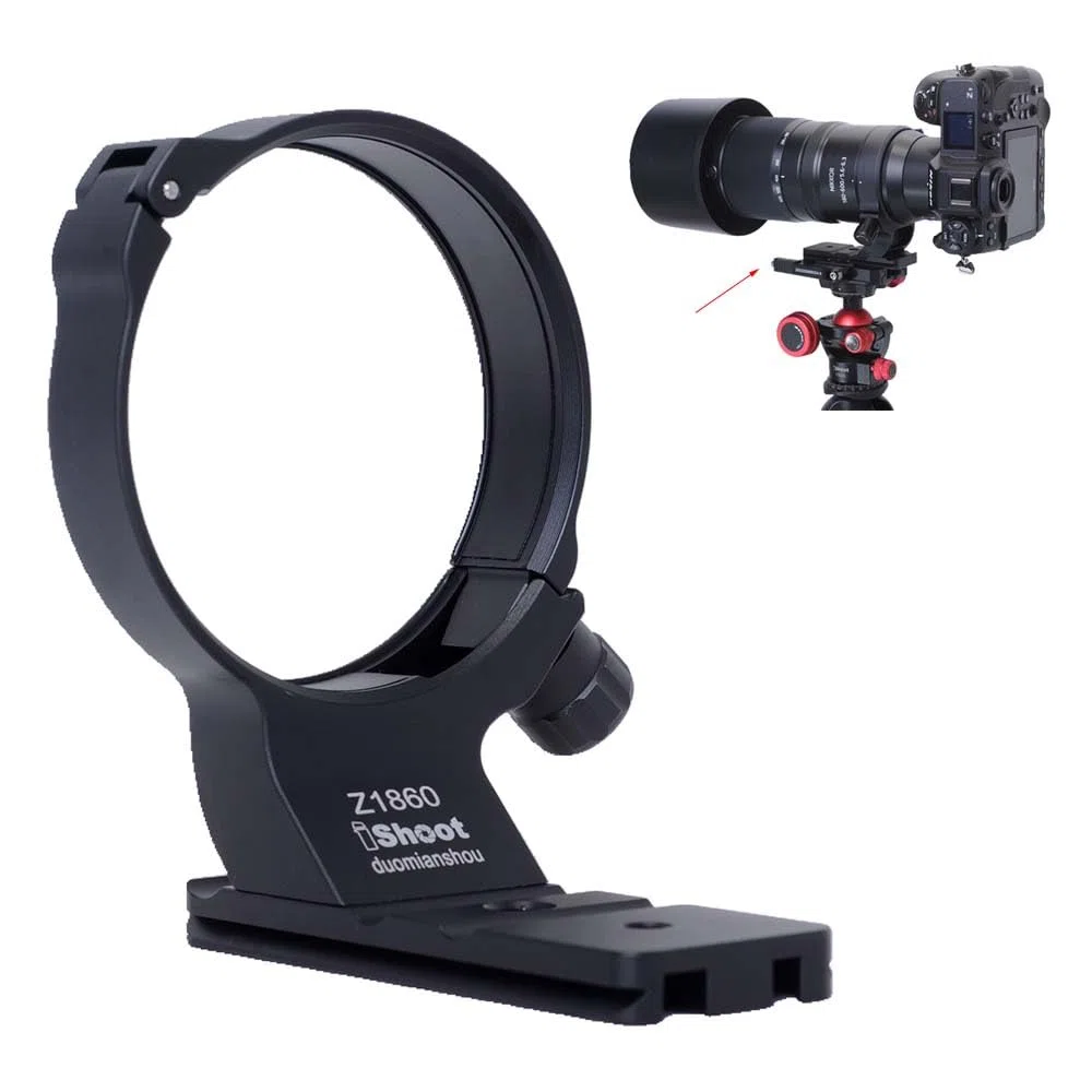 iShoot Bague de Fixation pour trépied Compatible avec Nikon Nikkor Z 180-600 mm F5.6-6.3 VR, Support d'objectif inférieur Arca-Swiss Fit Plaque à dégagement Rapide pour trépied Arca et stabilisateur