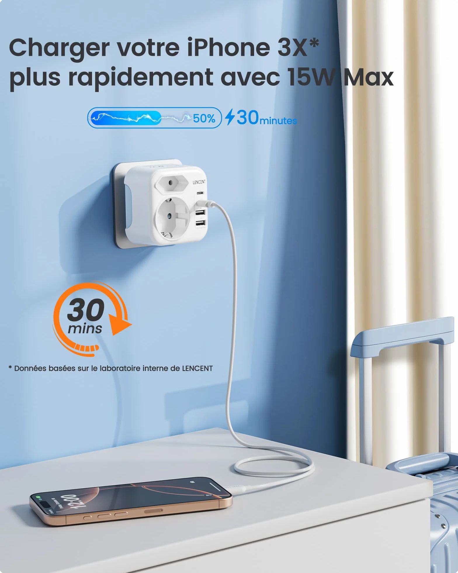 LENCENT Adaptateur de Voyage Prise Type A USB-C Pliable USA Canada Mexique Thaïlande