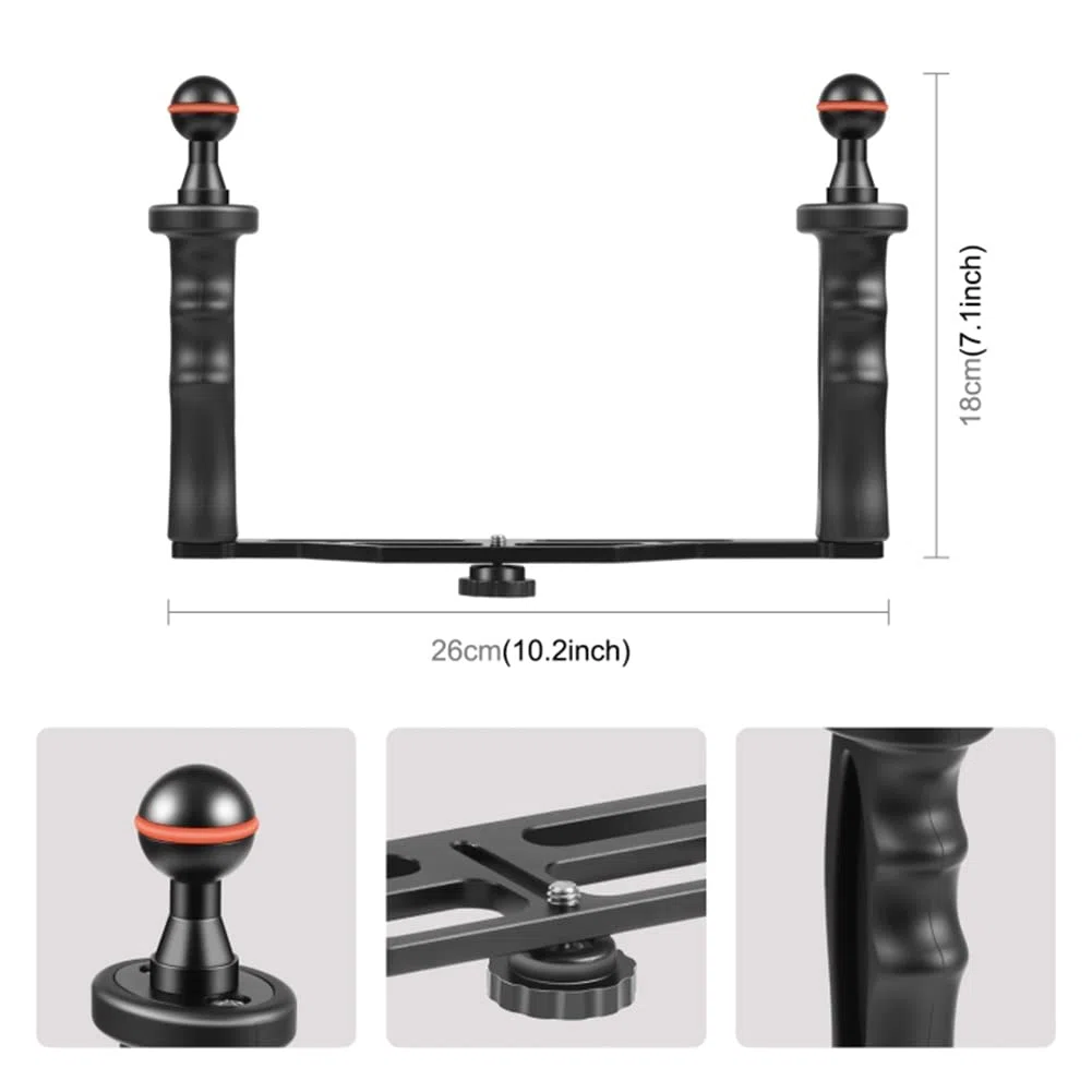 Stabilisateur de plateau en alliage d'aluminium à double poignée pour appareil photo sous- boîtier plongée support de caméra