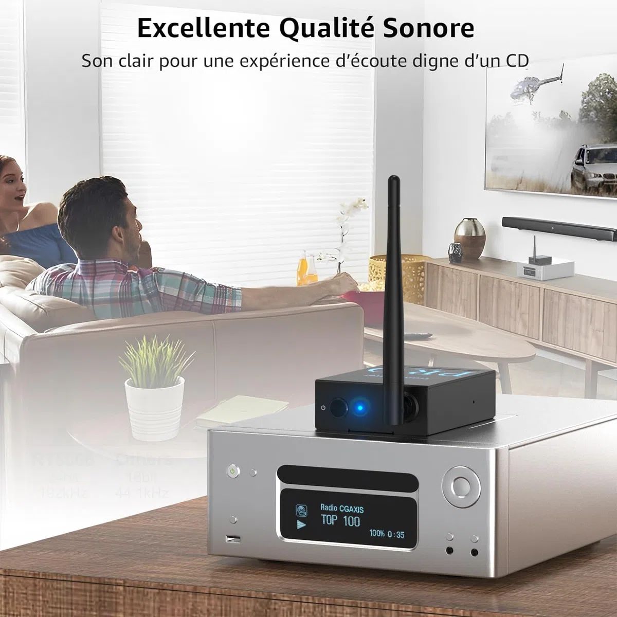 1Mii (1 TX + 2 RX) Émetteur Récepteur Audio Sans Fil, Transmission 2,4 GHz | Faible Latence, Musique HiFi de TV/PC vers Enceintes Actives/Amplificateurs/Récepteurs AV, Optique/Coaxiale/3,5 mm/RCA