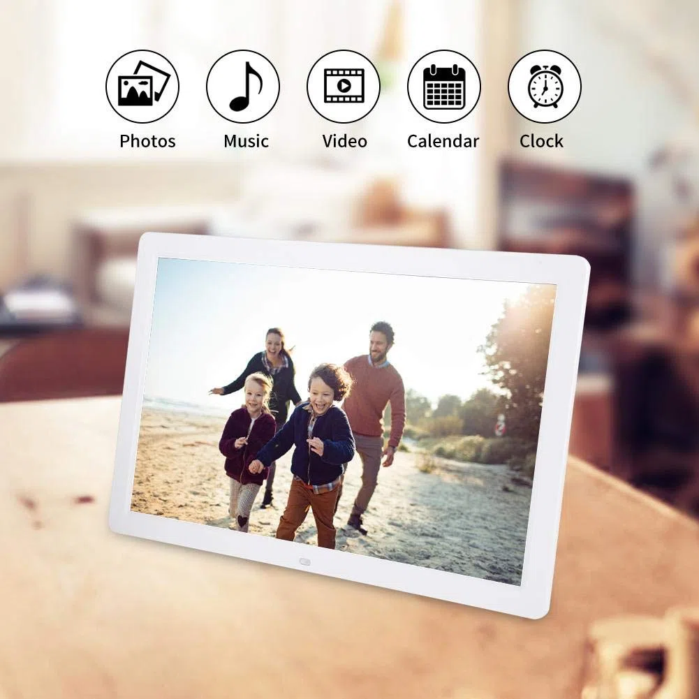 Cadre Photo numérique, 17 Pouces 1440 * 900 HD, Lecteur de Musique et vidéo/réveil/Calendrier Prend en USB et Carte SD de 32 Go (Blanc)