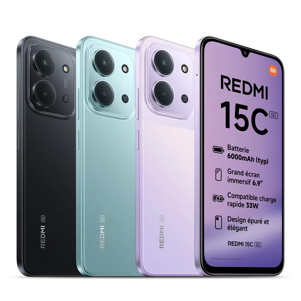 XIAOMI REDMI 15C 5G Smartphone 4+128 Go Double Caméra IA 50 MP - Vert | Écran 6,9 pouces 120 Hz, batterie 6000 mAh, 5G, MediaTek Dimensity 6300 6 nm Octa-Core, chargeur non inclus