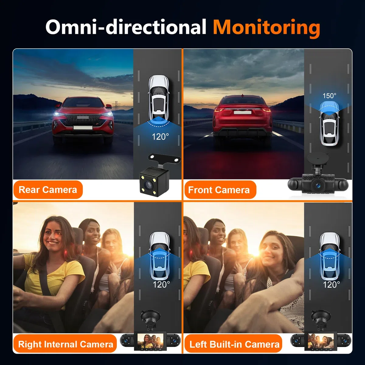 Podofo Mirror Dash Cam 4 Channel Front and Rear View Mirror Camera with 64GB Card, G-Sensor, Night Vision, 24H Parking Mode, Waterproof 1080P Camera