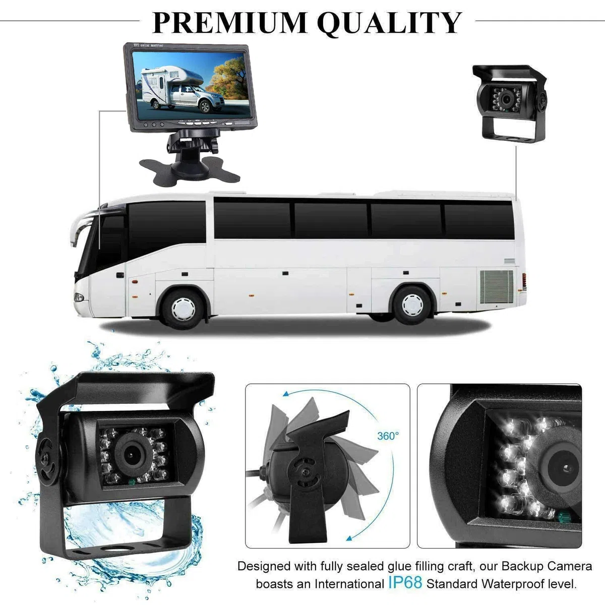 Voiture Camera de Recul 7 Pouces Couleur HD Ecran Moniteur,Vision Nocturne | Camera de recul Camion, Etanche, câble vidéo de 10m, pour Caravane,Camping-Car, Remorque Utilitaire 12V-24V