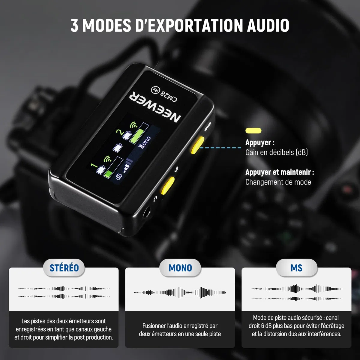 NEEWER CM28 Système de microphone sans fil Lavalier avec étui de chargement, 2 clips de micro, stockage de 4 Go, autonomie de 9 heures, micro-cravate compatible avec iPhone/Android/PC/appareil photo