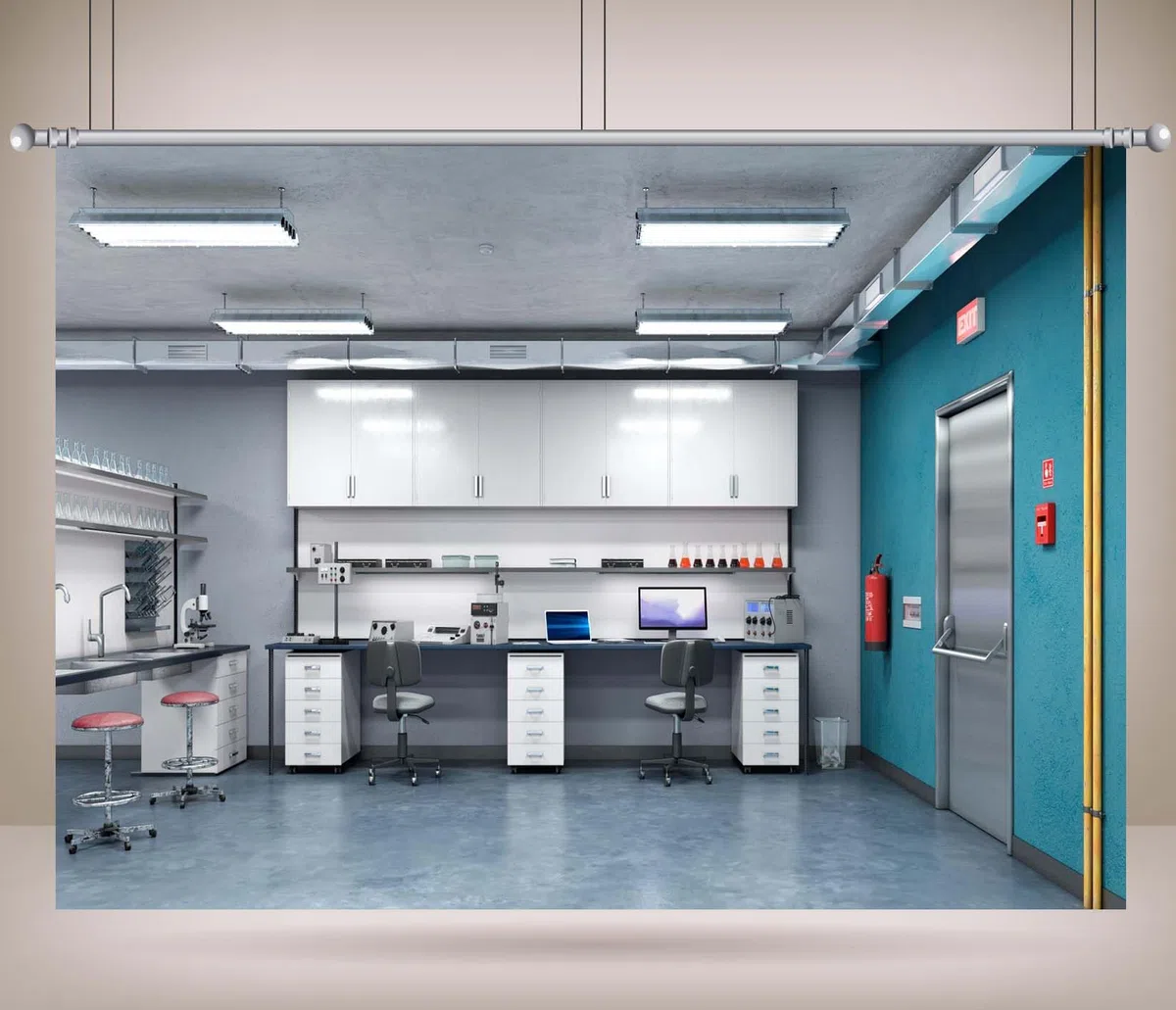 3x2.5m Toile de Fond pour Lieu de Travail en Laboratoire Toile de Fond Scientifique Matériel de Laboratoire Toile de Fond pour Photographie Bannière de fête à thème de Laboratoire