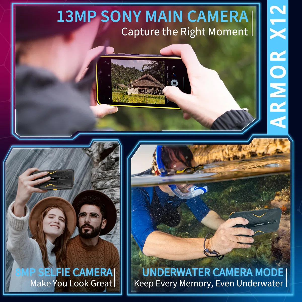 Ulefone Armor X12 Telephone Portable Incassable Android 13, 6Go Arm+32Go ROM/SD-256Go, Téléphone Étanche 5.45" HD+, 13MP+8MP Caméra, Smartphone Antichoc 4860mAh, 4G Dual SIM/NFC/GPS/OTG Orange
