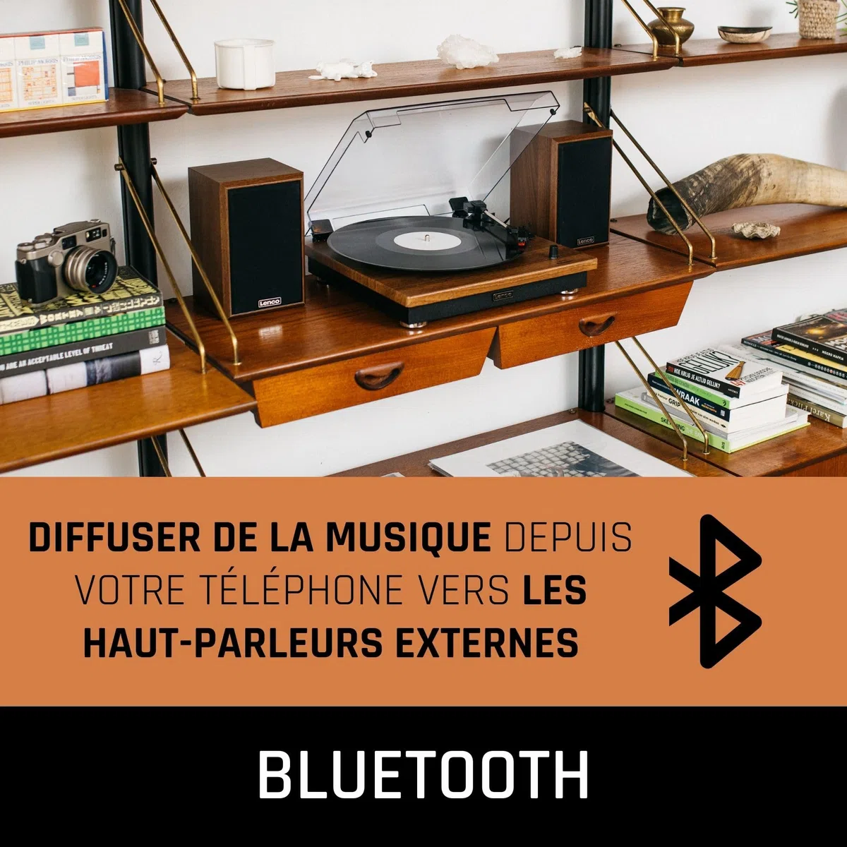 Lenco LS-100 Hi-FI Platine Vinyle avec Bluetooth 5.0 - Tourne Disque avec Haut-Parleur Externe 2 x 10 W RMS - Transmission par Courroie - Arrêt Automatique - Bois