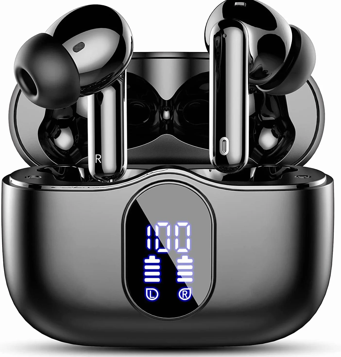 Btootos Écouteurs Bluetooth 5.3 sans Fil avec Réduction Antibruit ENC, Hi-Fi Stéréo, 36 Heures, IP7 Étanche, Écran LED, Contrôle Tactile