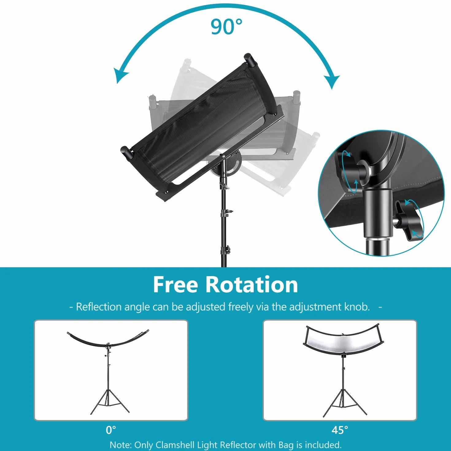 Neewer Diffuseur réflecteur de lumière à clapet avec Sac de Transport,100x45cm Photographie Réflecteur d'éclairage incurvé pour Photographie en Studio Photo,Noir/Blanc/Or/Argent(Support Non Inclus)