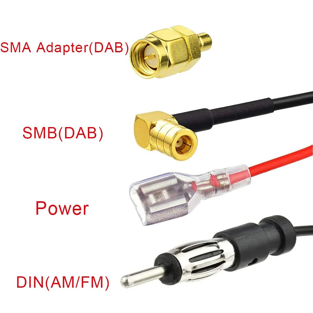 Eightwood Antenne Radio Toit Voiture Connecteur DIN SMB SMA Tige 23cm | Antenne combinée DAB/FM/AM Câble 5M avec Amplificateur de Signal Pour Pioneer Kenwood Caravane