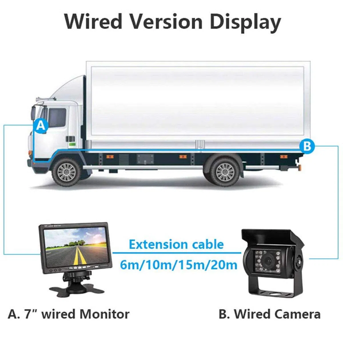 Voiture Camera de Recul 7 Pouces Couleur HD Ecran Moniteur,Vision Nocturne | Camera de recul Camion, Etanche, câble vidéo de 10m, pour Caravane,Camping-Car, Remorque Utilitaire 12V-24V