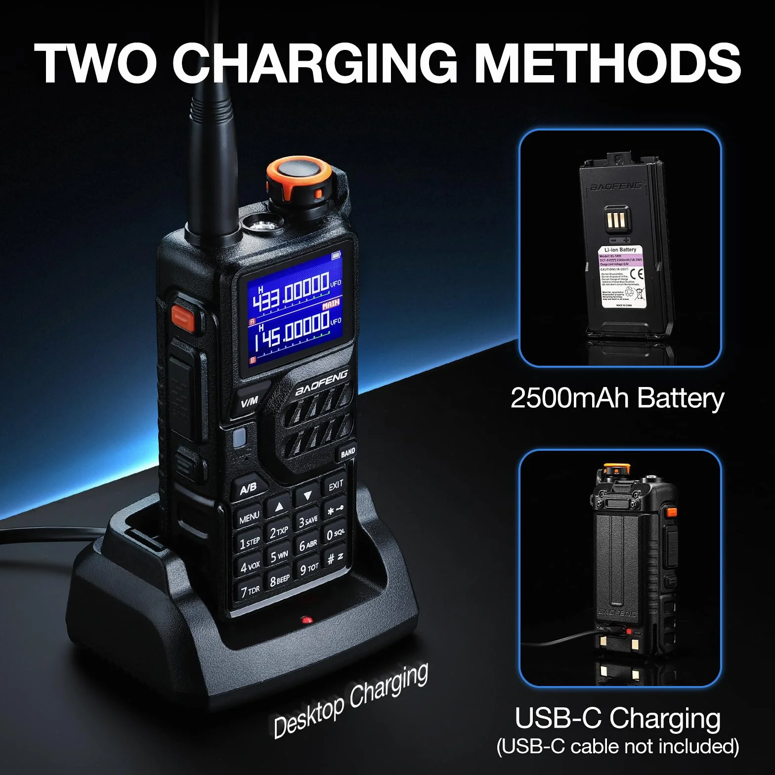 BAOFENG K5PLUS Radio Amateur tri-Bande Longue portée, UHF VHF 1,25 M Radio bidirectionnelle portative 10 W Tri-Power avec Bande aérienne, Batterie 2500 mAh, 999 canaux, Copie de fréquence, brouillage
