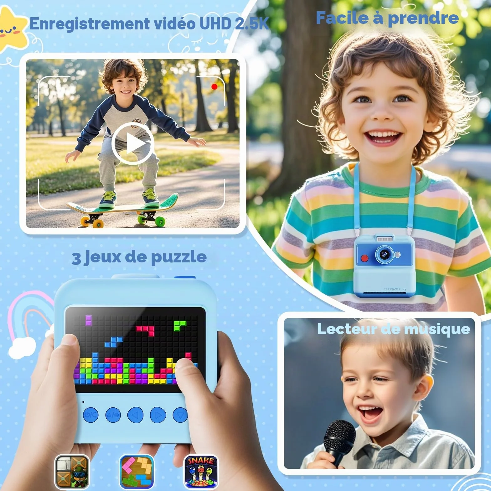 CAMCLID Appareil Photo Instantané Enfants 48MP 2,5K UHD avec Carte 32GB