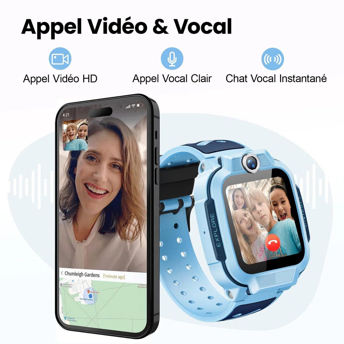 imoo Z3 Montre Connectée Enfant GPS, Montre Intelligente Enfant Carte Sim & 4G, Téléphone & Appel Vidéo, IP68 Étanche, SOS, Podometre, Mode Classe-Smartwatch Enfant Cadeau Fille Garçon - Bleu