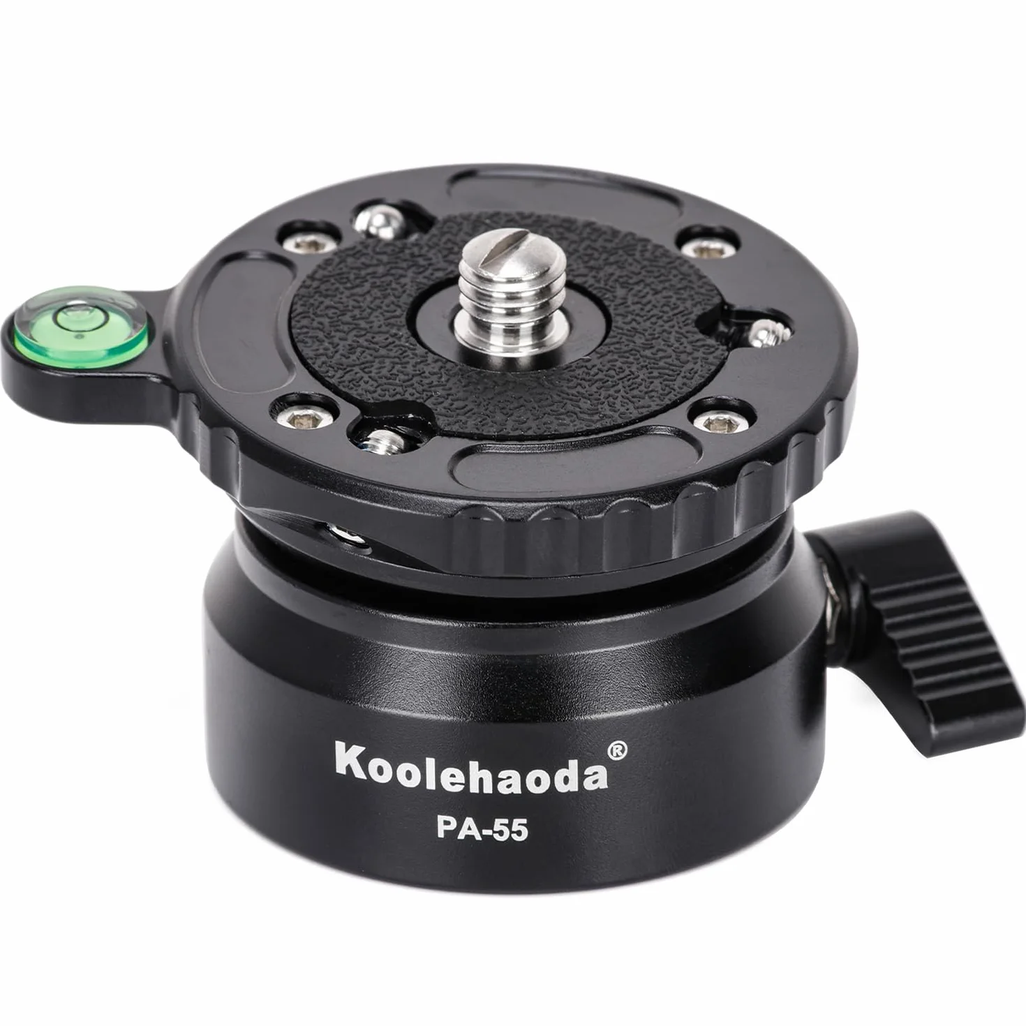 Koolehaoda PA-55 Tête de Nivellement pour Appareil Photo, Aluminium Fraisé CNC Base de Nivellement avec Filetage de 1/4 et Niveau à Bulle décalé,Charge Max 10kg
