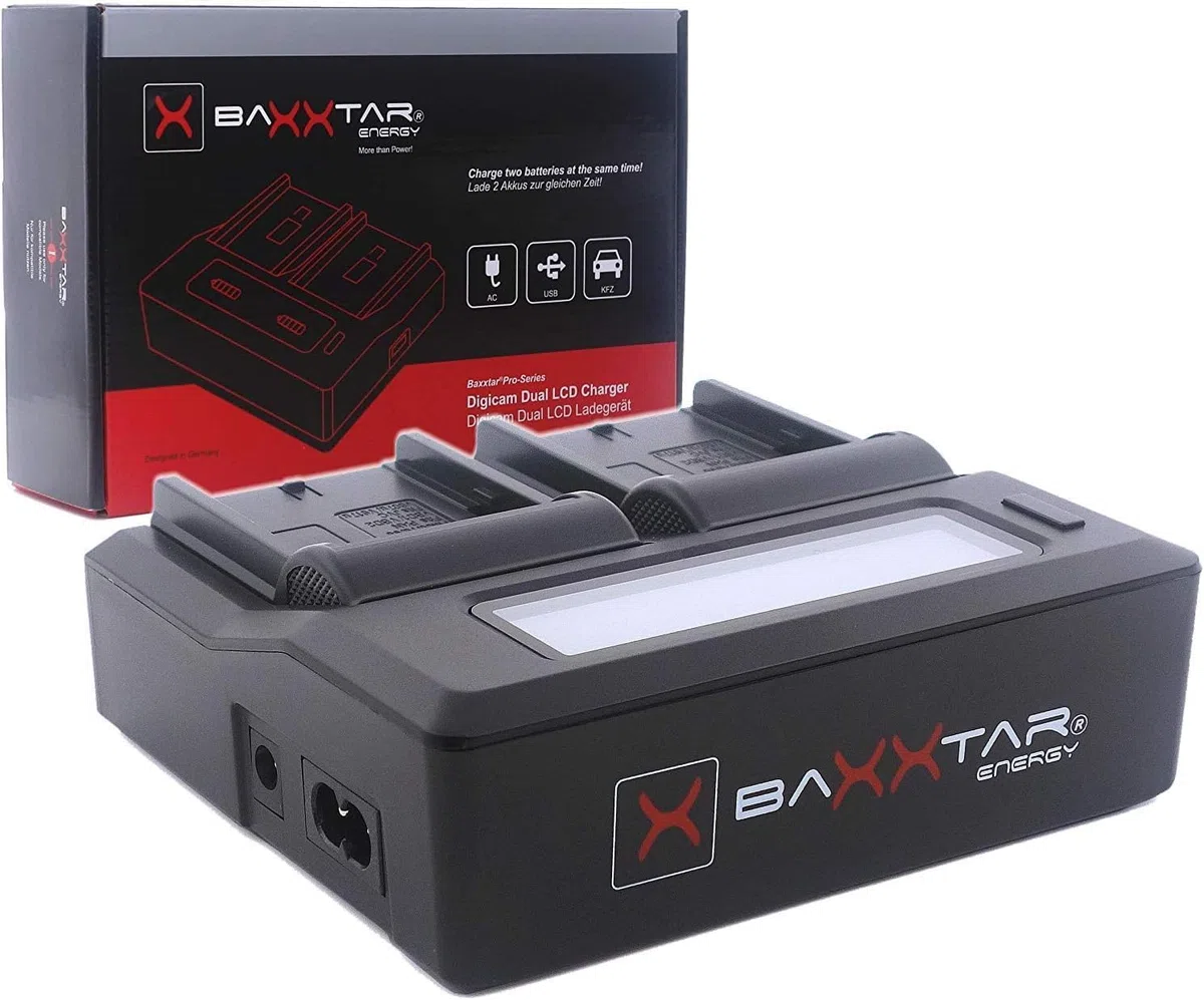 Baxxtar Chargeur Dual LCD USB pour Batteries Sony BP-U30 BP-U35 BP-U60 BP-U65 BP-U70 BP-U90 BP-U95 BP-U100 – pour caméras Sony PMW EX1/EX1r EX3 F3 100 150 160 200 – Mode Turbo 1500mA et Sortie USB