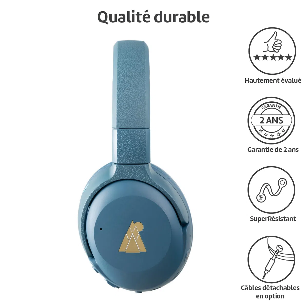 POGS La Tortue | Casque Audio Circum-auriculair sans Fil à réduction de Bruit | Casque Ajustable et Robuste | Limite de Volume à 85 DB, Microphone | Fonction de Partage de Musique sans Fil (rBleu)