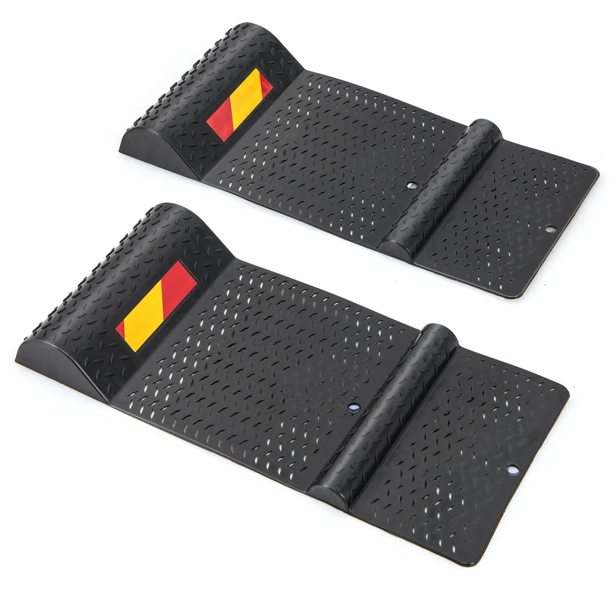 SOARS Tapis de Stationnement Antidérapants 2 Pièces, Charge 3500 KG | Stop Parking Antidérapant avec Bande d'Avertissement, 4 Vis d'Ancrage, Protection Anti-Collision, pour Voiture, Caravane
