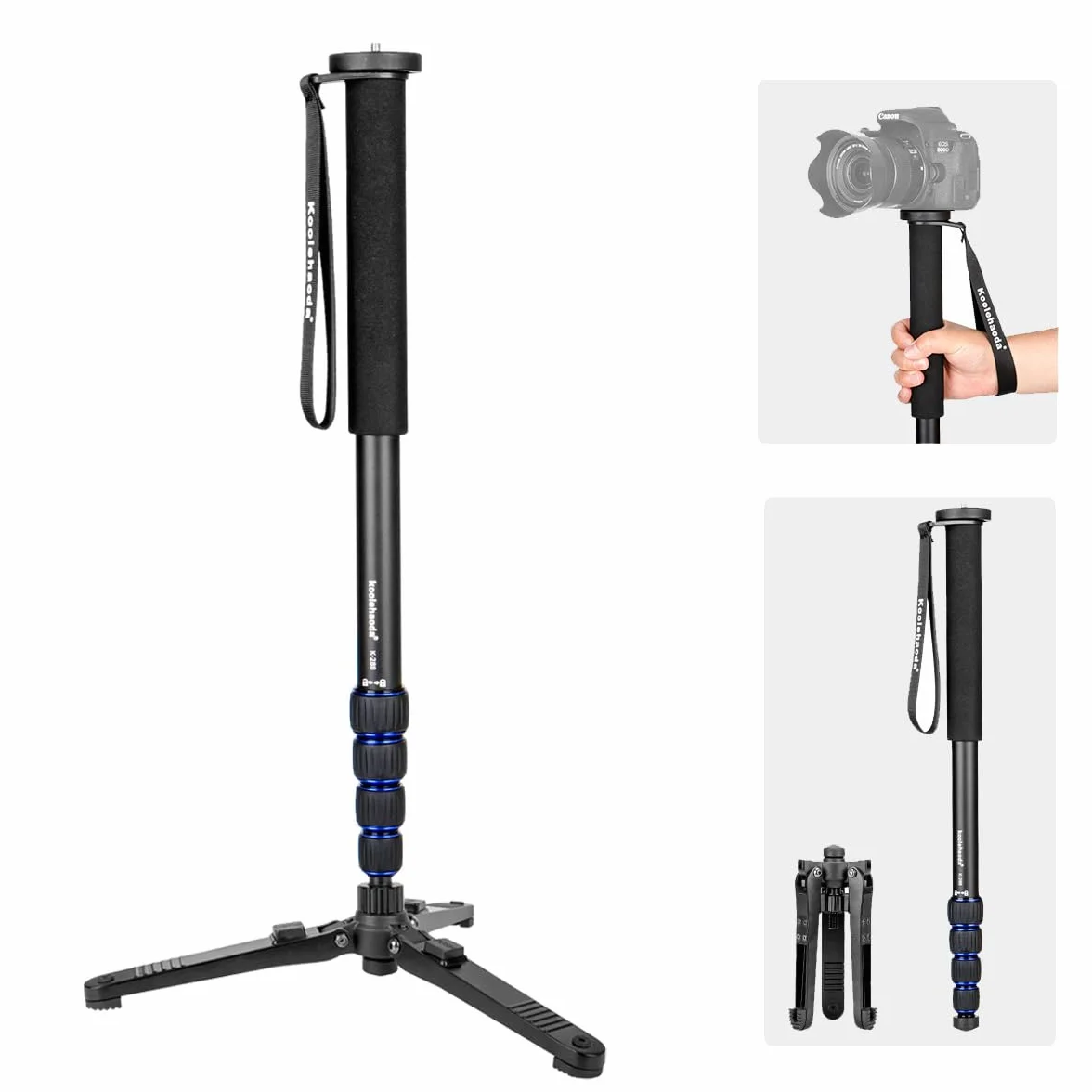 Koolehaoda Monopode Extensible pour Appareil Photo en Alliage d'aluminium avec Base de Support pour trépied, 5 Sections 52 cm-168 cm réglables pour appareils Photo Reflex, Charge utile jusqu'à 7 kg