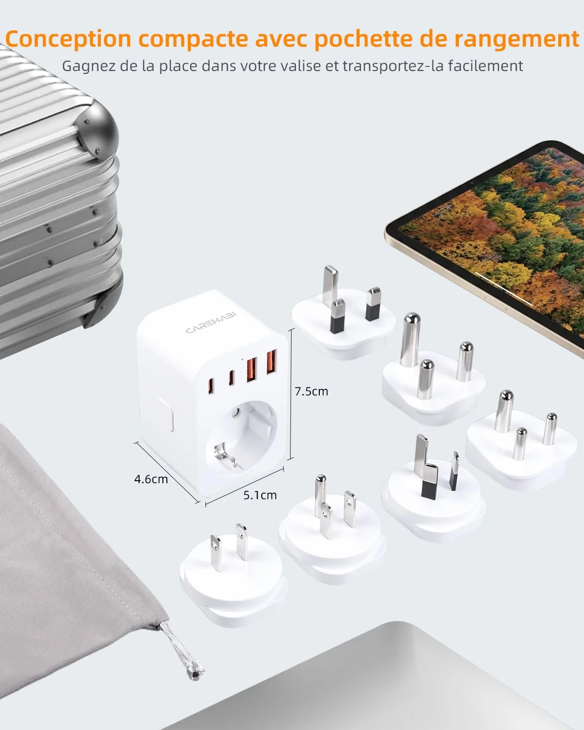 Kit d'adaptateur Prise Universelle Voyage USB-A Type-C Type G B I A M D pour Royaume-Uni États-Unis Australie Japon