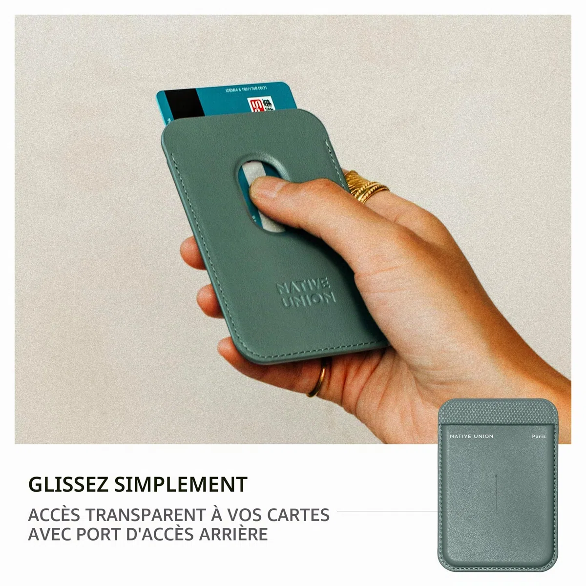Native Union (Re Classic Wallet | Magnétique – Porte-Cartes MagSafe pour iPhone Air, 17, 16, 15 – Ultra sécurisé & Extra Fin – Stocke 3 Cartes – Matériaux durables & recyclés (Vert Ardoise)