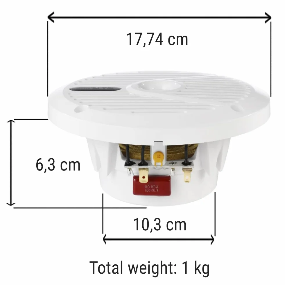 2 Enceintes Compatible avec Alpine SPS-M601W 16,5 cm 165 mm 6,5" Enceintes coaxiales 2 Voies Marines Blanches étanches 35 Watts rms 110 Watts Max 4 ohm Piscine Bateau mer, la Paire