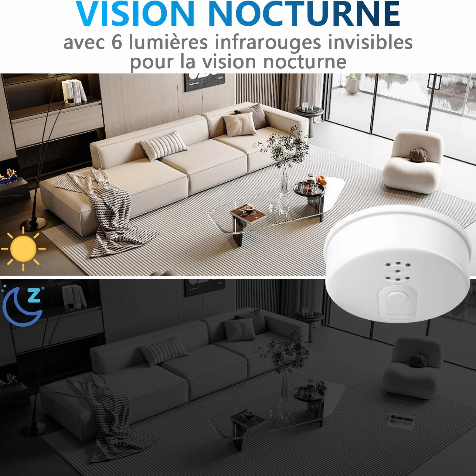 Caméra Cachée Wifi, Détecteur de Fumée Caméra Espion, Caméra Cachée Espion | Mini Caméra Cachée Espion Wifi 2.4 & 5Ghz avec Vision Nocturne et Détection de Mouvement pour APP Vue à Distance