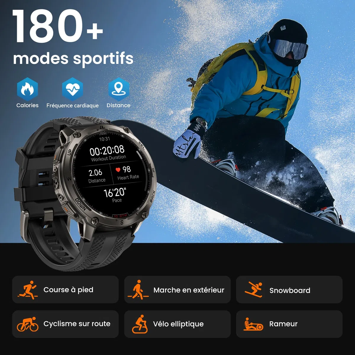 KOSPET Tank T4 GPS Montre Connectée Homme, Cartes Hors Ligne & Talkie-Walkie, Étanchéité 10ATM (Plongée 45M), Acier Inoxydable, Appels Bluetooth, Surveillance Santé 24/7, Compatible Android et iOS