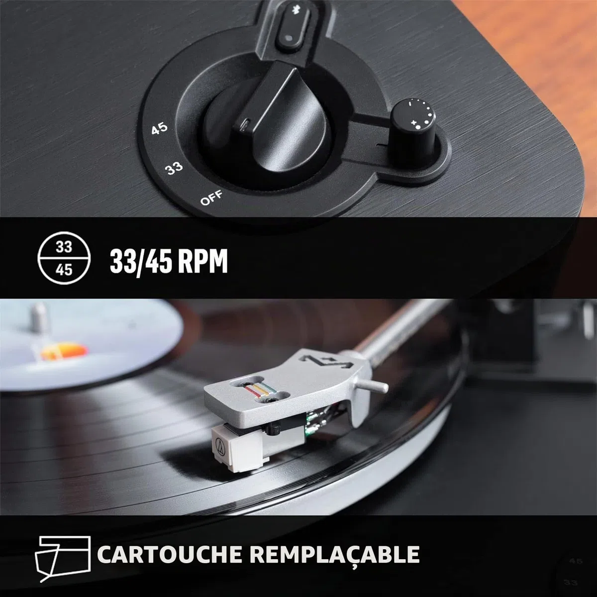 House of Marley Stir It Up Wireless Tourne Disque Vinyle Bluetooth - Noir | Platine Vinyle, 2 Vitesses, Conçue de Manière Durable, Préampli Intégré, Cellule Audio-Technica